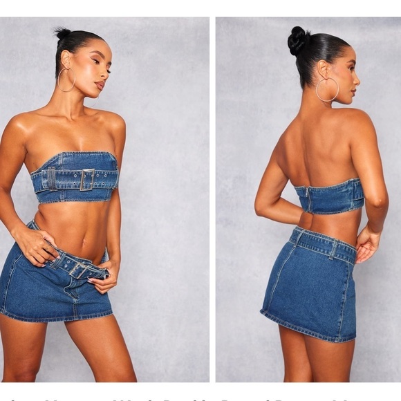 PrettyLittleThing Tops - NWT PRETTYLITTLETHINGS- Indigo Vintage Wash Buckle Detail Denim Mini Ban…